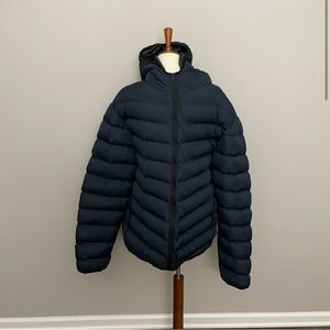 BooHoo MAN Jacket Coat Full Zip Puffer Quilted Hooded Pockets Winter Blue Black